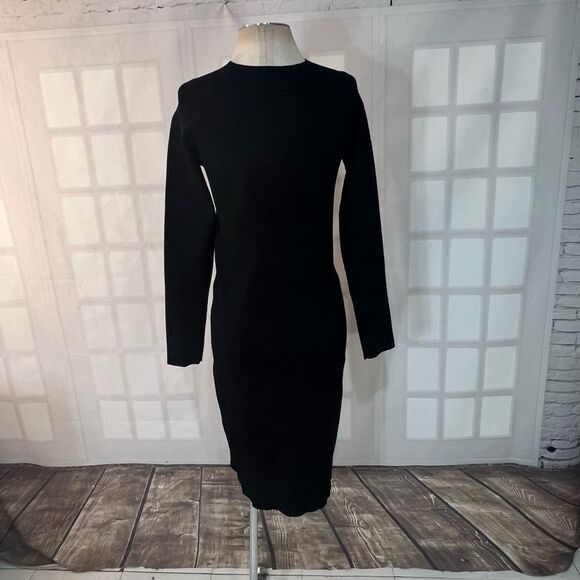 Vince Black Long Sleeve Crew Neck Pullover Ribbed Bodycon Dress Size Large - Picture 7 of 11